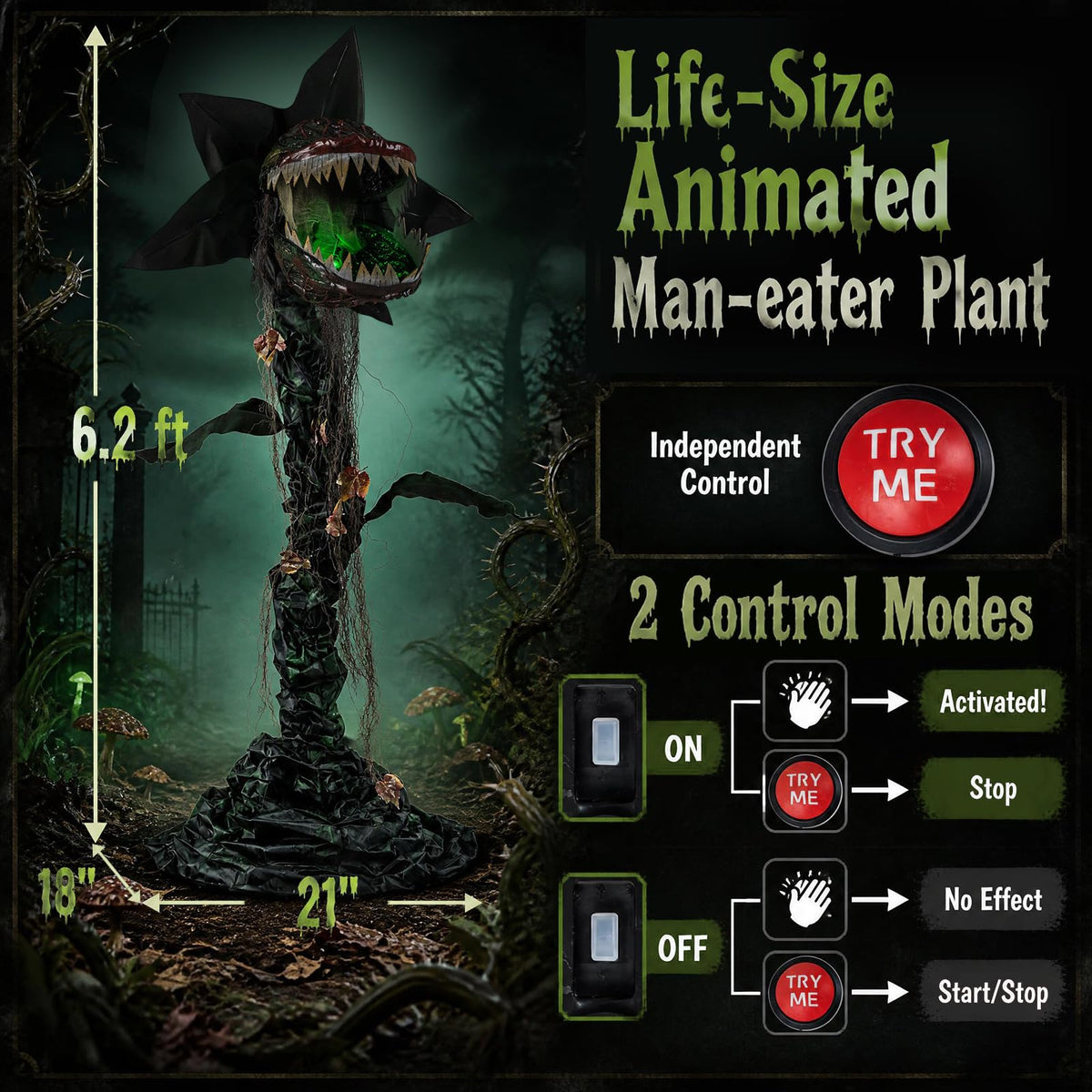 Lucktree 6.2 FT Halloween Animated Standing Horror Piranha Plant Decoration