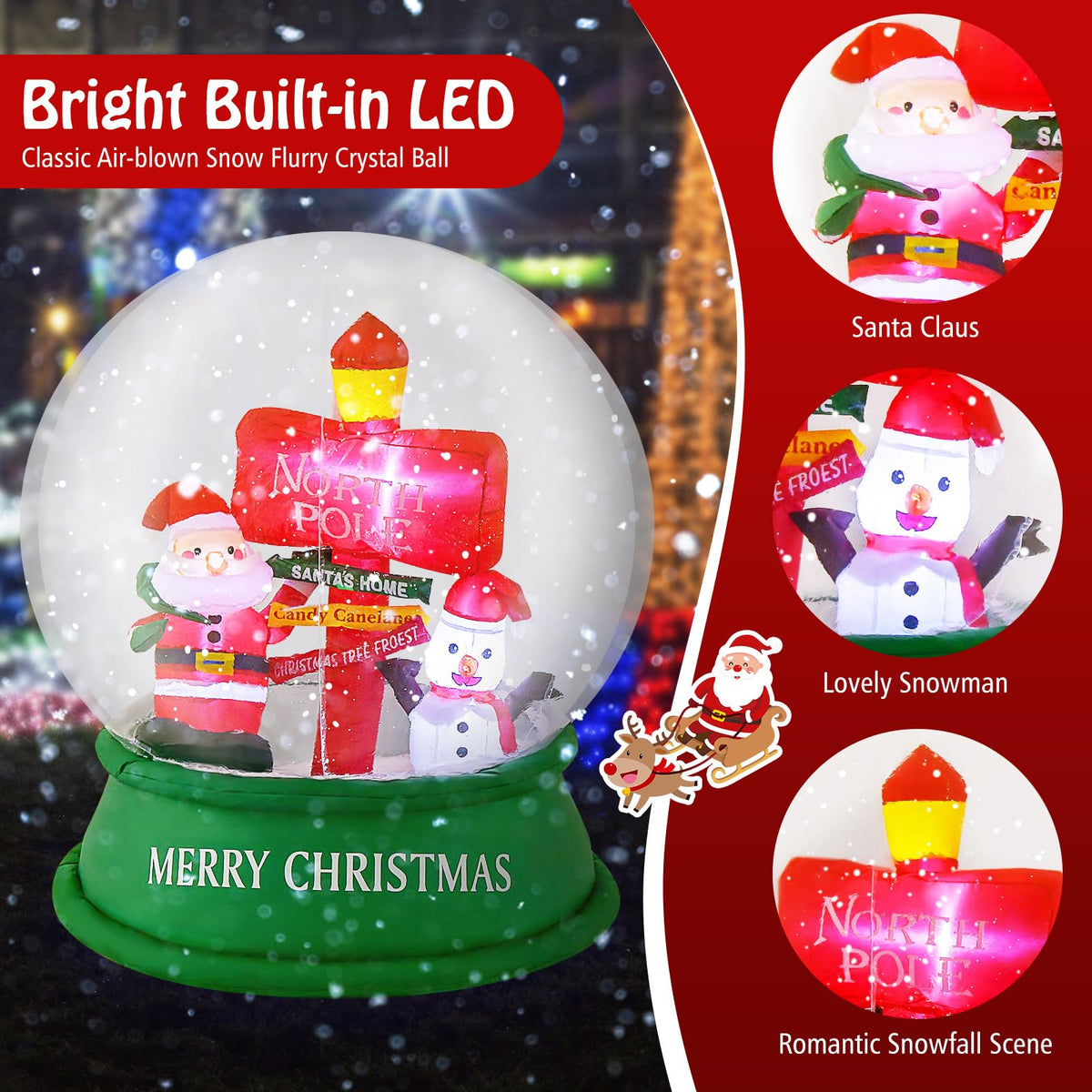 Lucktree 4.2 FT Christmas Inflatable Santa Snow Globe, Light Up Crystal Ball with Santa, Snowman & Road Sign