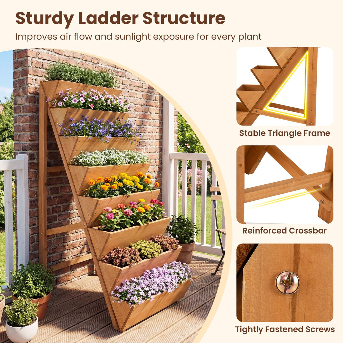 Lucktree 8-Tier Wooden Vertical Raised Garden Bedwith Legs