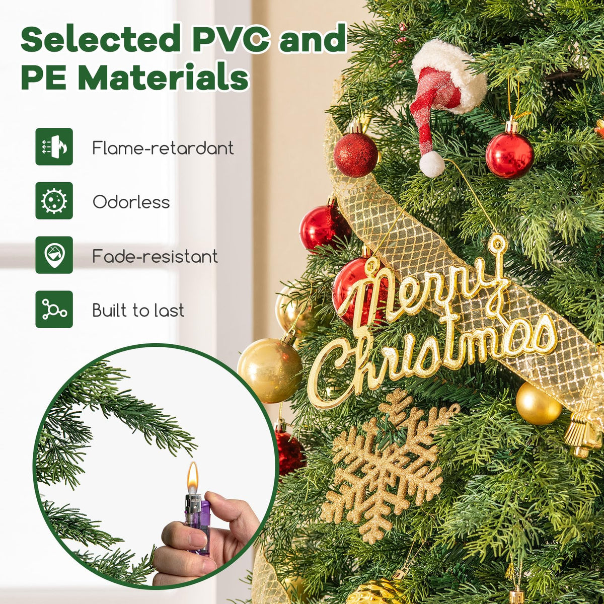 Lucktree 6ft Artificial Christmas Tree, Unlit Green Hinged Xmas Full Tree with 721 Lush Branch Tips
