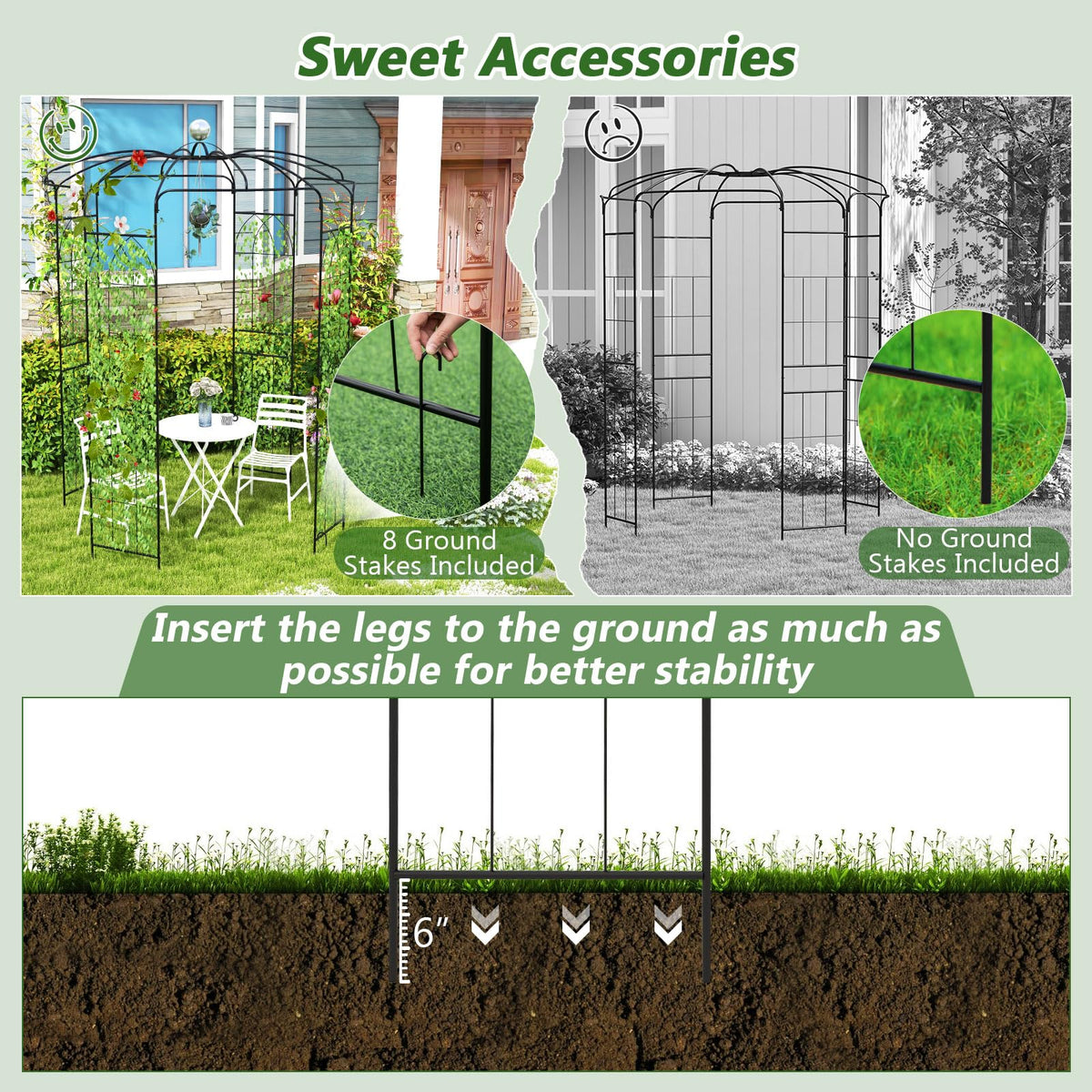 Lucktree Birdcage Shape Gazebo - 9.4' H x 6.8' W Metal Arch Trellis for Climbing Plants Clematis Vines