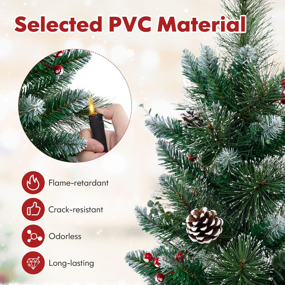 Lucktree 3ft Pre-Lit Mini Tabletop Christmas Tree with 20 Warm White LED Lights, 8 Modes, Timer, 81 PVC & Pine Needles
