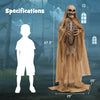 Lucktree 5.6 FT Halloween Standing Animated Skeleton with Chain, Animatronic Skull Grim Reaper with LED lights