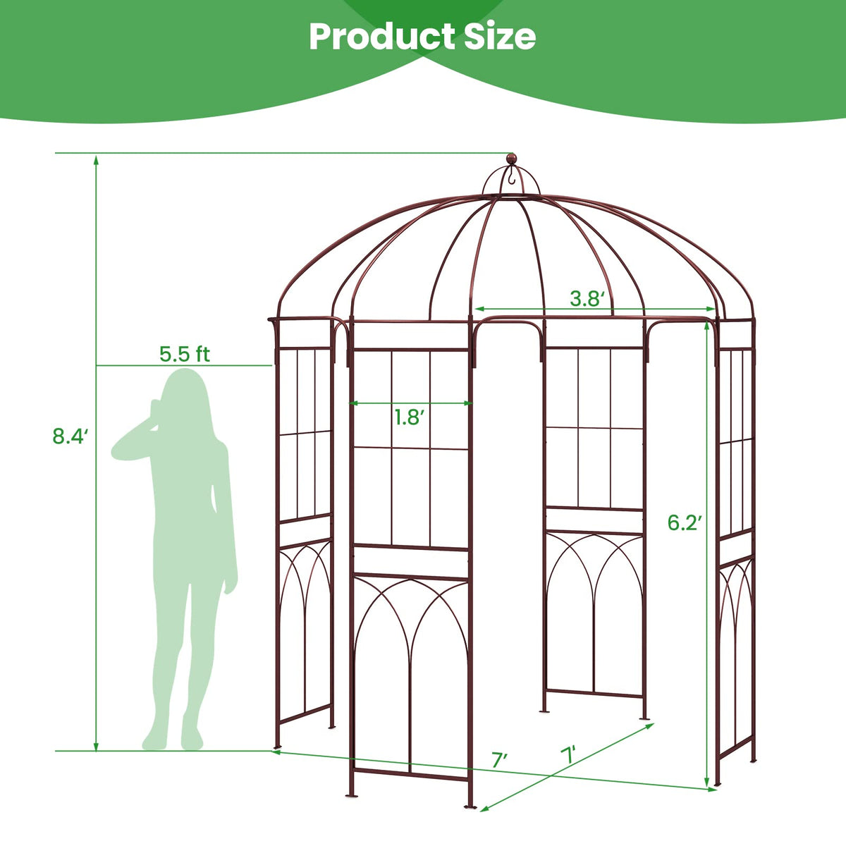 Lucktree Birdcage Shape Garden Arbor, 8.4ft High x 7ft Wide