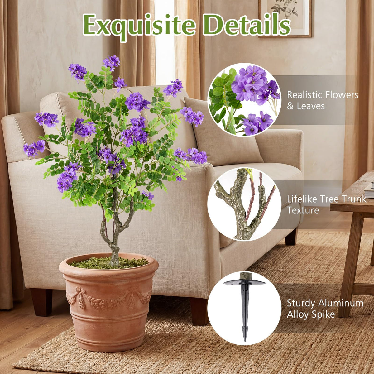 Lucktree 39” 2 Pack Artificial Locust Flower Trees with Ground Spikes | Sophora Japonica Blossoms