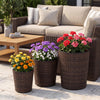 Lucktree Set of 3 Plastic Planters | 14 & 11 & 9 Inch Taper Rattan Planters with Drainage Holes and Saucers