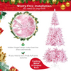 Lucktree 7.5ft Pink Pre-Lit Christmas Tree, Hinged Artificial Snow Flocked Xmas Tree with 1100 PVC Branch Tips, 450 LED Lights - LucktreeUS