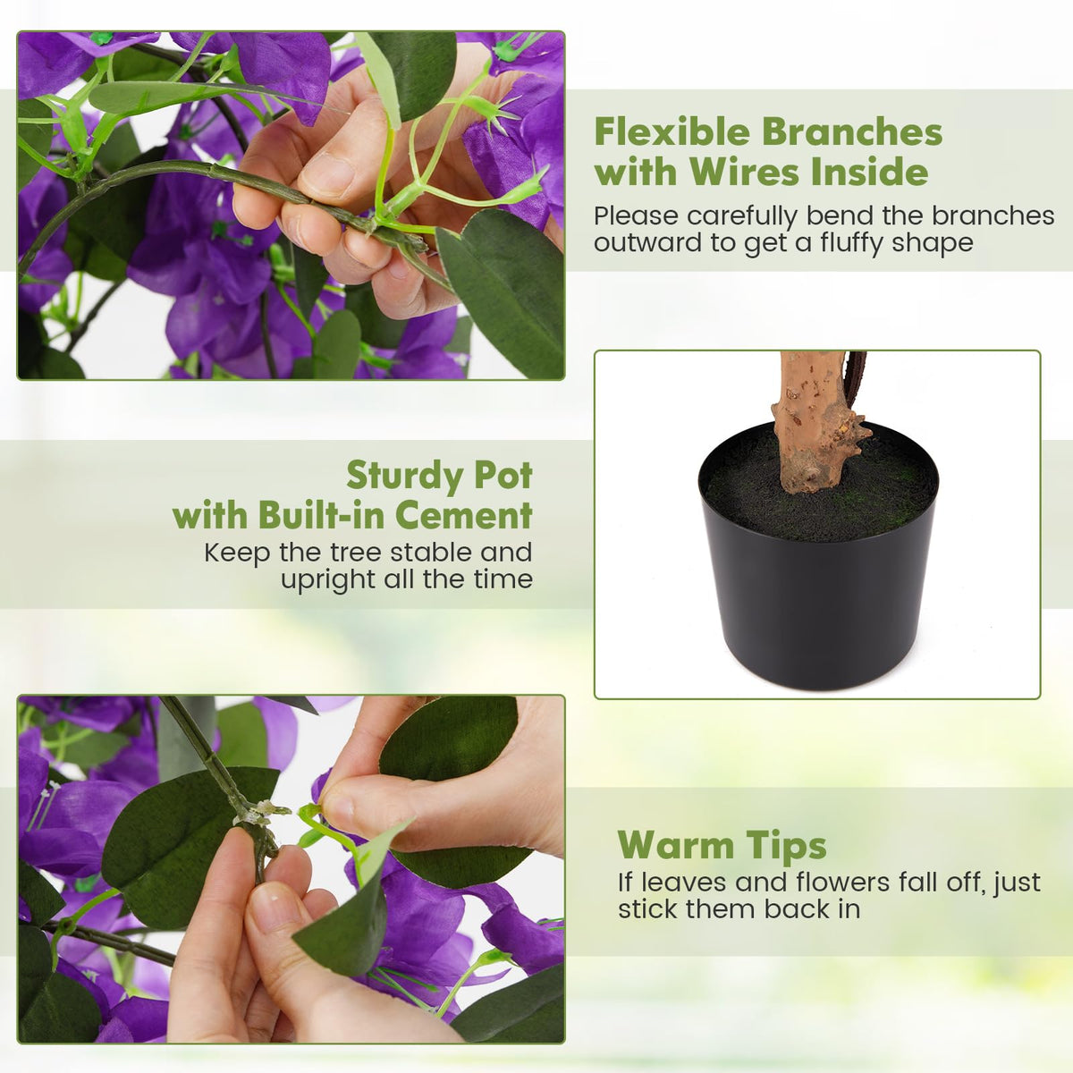 Lucktree 53” Bougainvillea Artificial Tree with 576 Flowers
