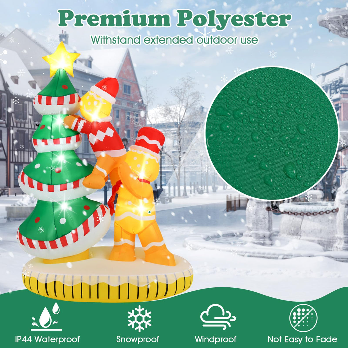 Lucktree 7 FT Lighted Christmas Inflatable Gingerbread Men Climbing Christmas Tree with LED Lights & Built-in Fan