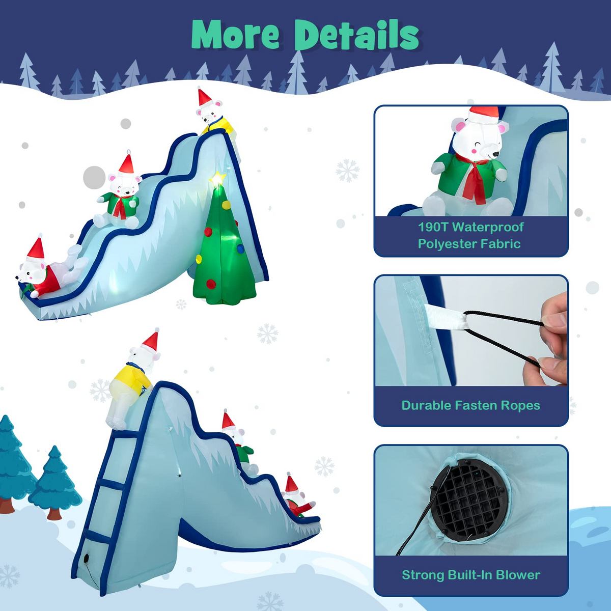 Lucktree Christmas Inflatable Polar Bear Slide Scene Decoration