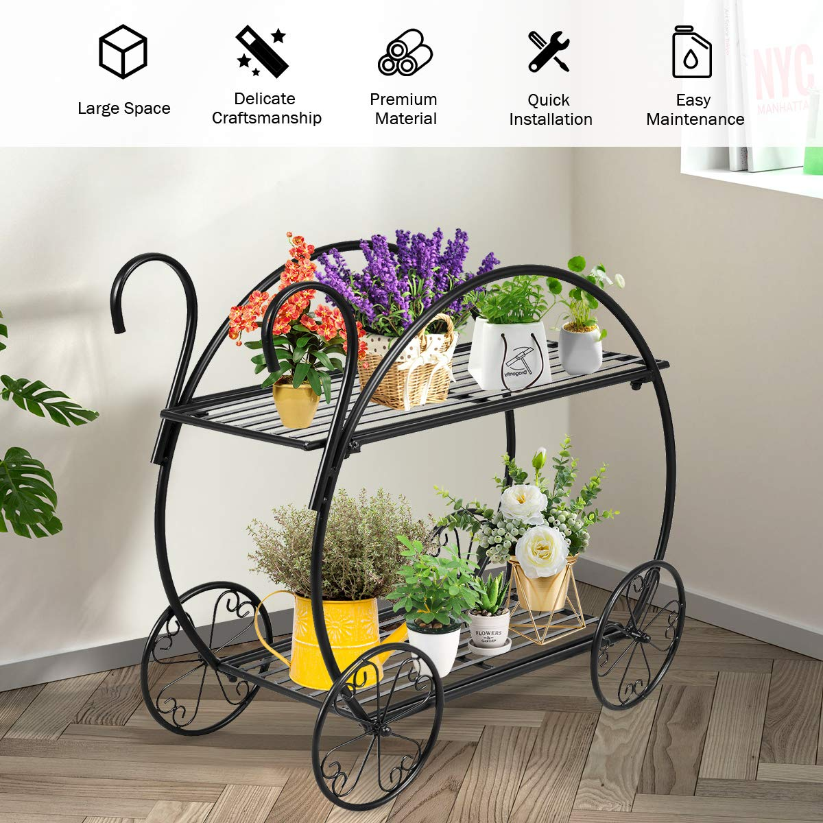Lucktree Metal Garden Arbor and Cart Plant Stand