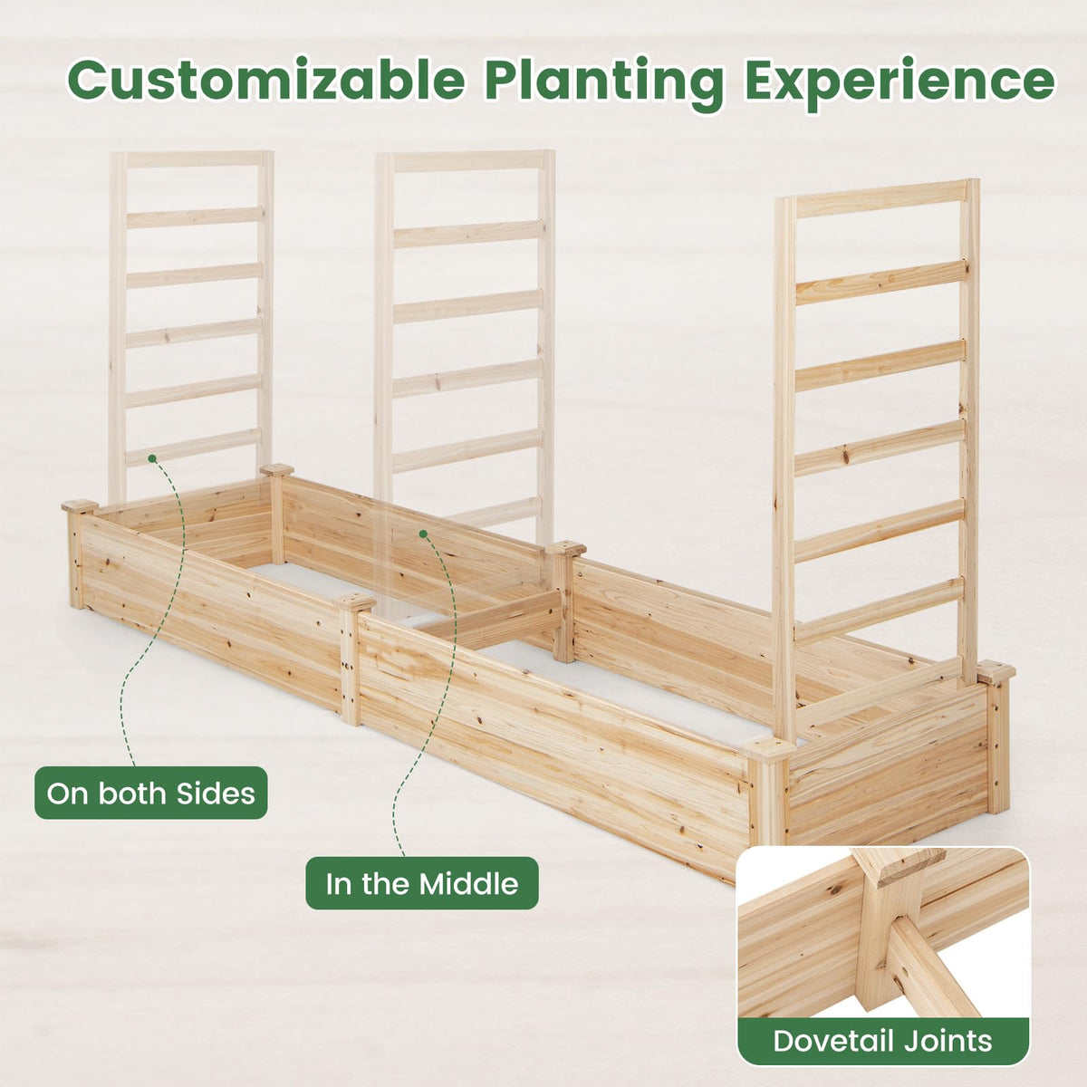 Lucktree Raised Garden Bed with Trellis, 93" L x 25" W x 40" H