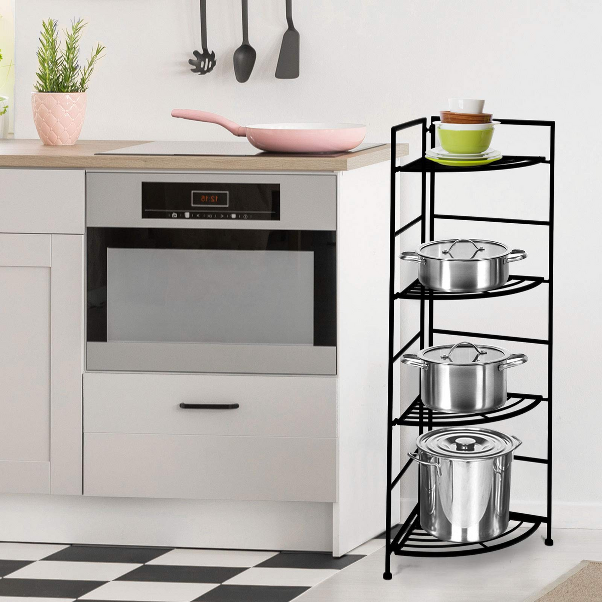 Lucktree Folding Metal Plant Rack, 4 Tiers Corner Shelf Plant Stand