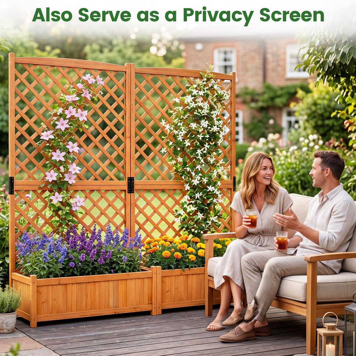Lucktree 71" Wooden Raised Garden Bed with Trellis (1/2)