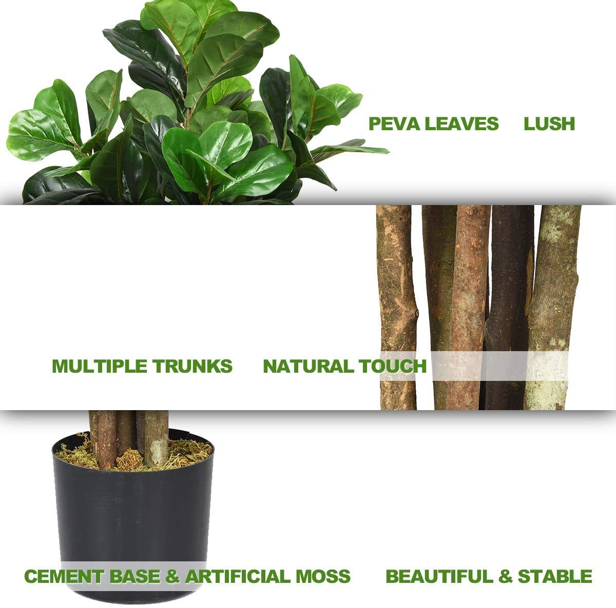 Fake Fiddle Leaf Fig Tree Artificial Greenery Plants in Pots Decorative Trees (5ft)