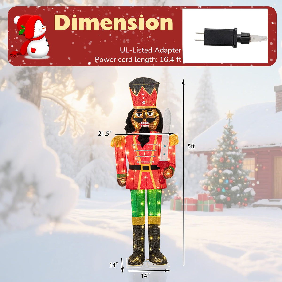 Lucktree 5 FT Lighted Christmas Nutcracker with Glitter Sword