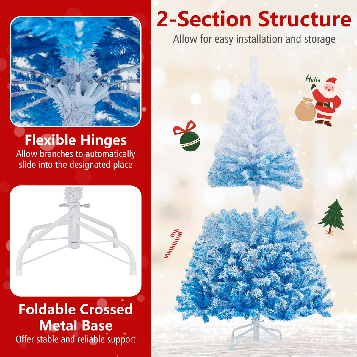 Lucktree Pre-Lit Snow Flocked Christmas Tree | Artificial Hinged Xmas Full Tree