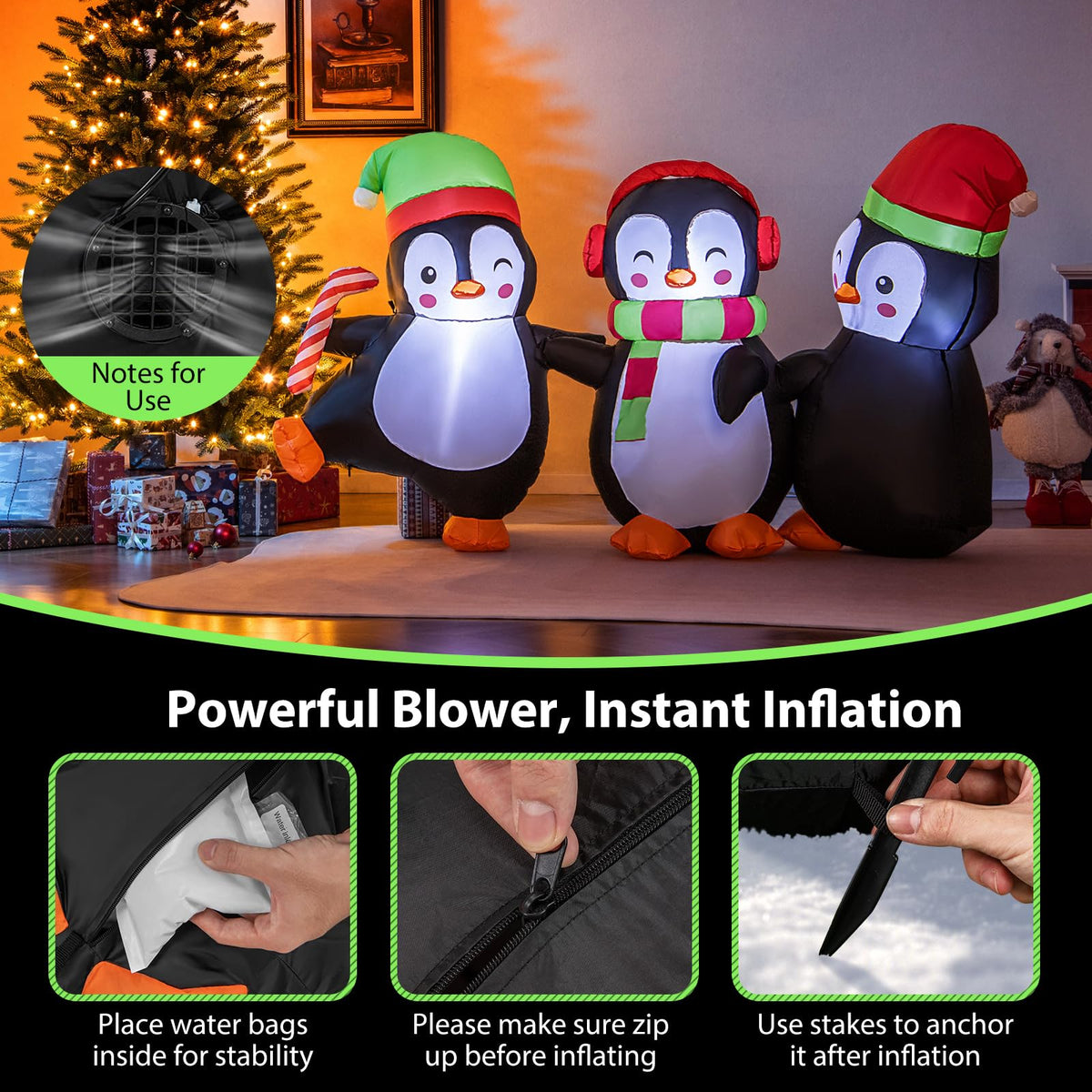 Lucktree 6FT Christmas Inflatables, LED Lighted Xmas Inflatable Penguin Family Hand in Hand