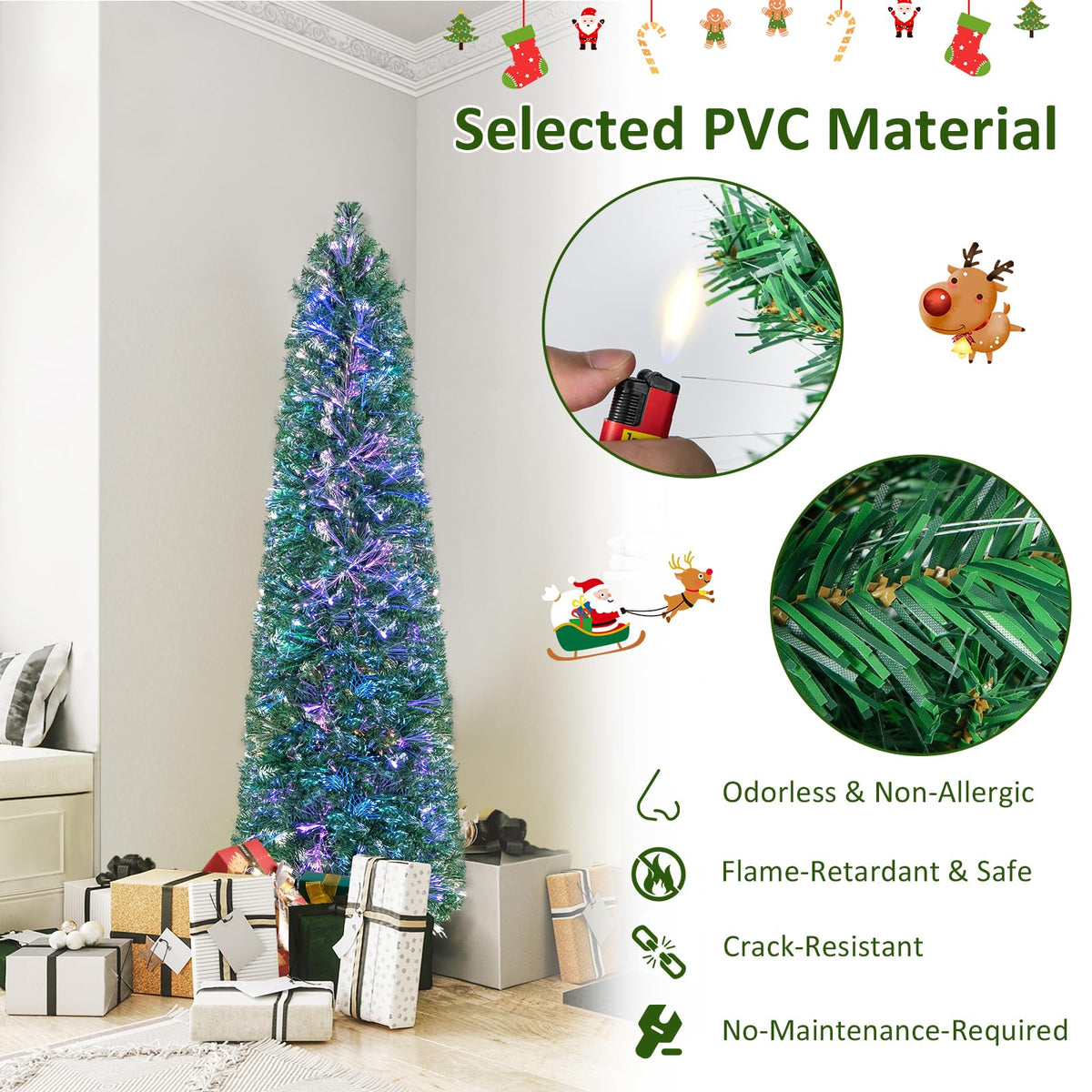 Lucktree 6ft / 7ft / 8ft Fiber Optic Pencil Christmas Tree Xmas Full Tree for Home Office Holiday Decor