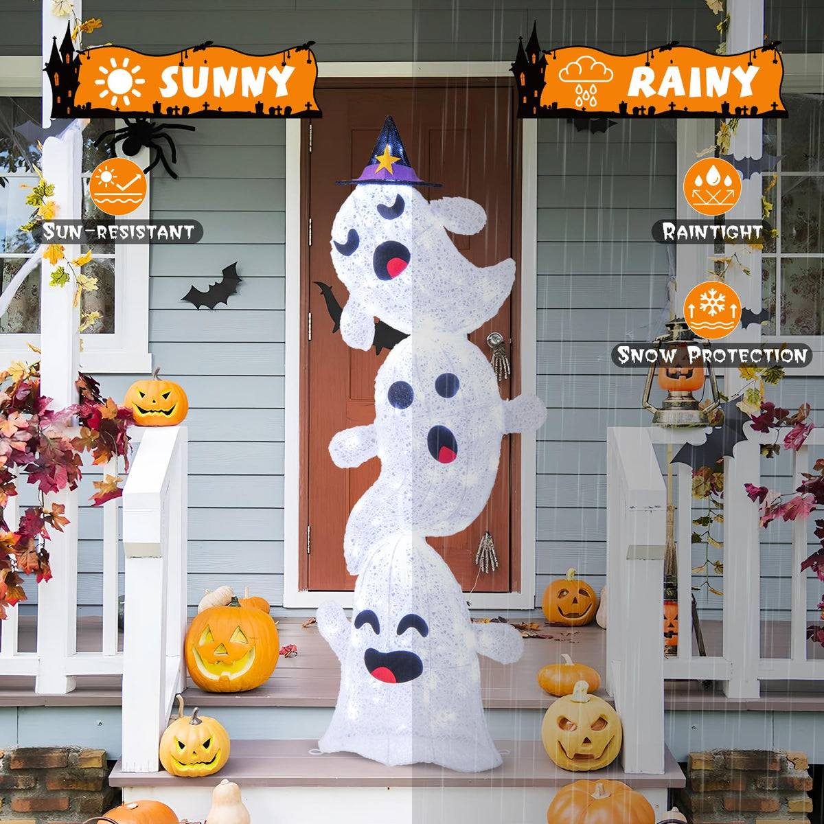 Lucktree 4 Ft Halloween Decorations Outdoor Stacked Ghosts, Free-Standing Cute Yard Decorations