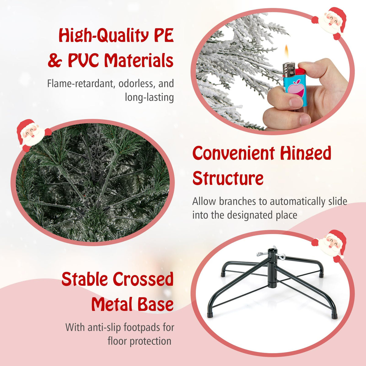 Lucktree 6ft Pre-Lit Snow Flocked Christmas Tree, Artificial Hinged Full Xmas Tree with 519 PVC & Pine Needles