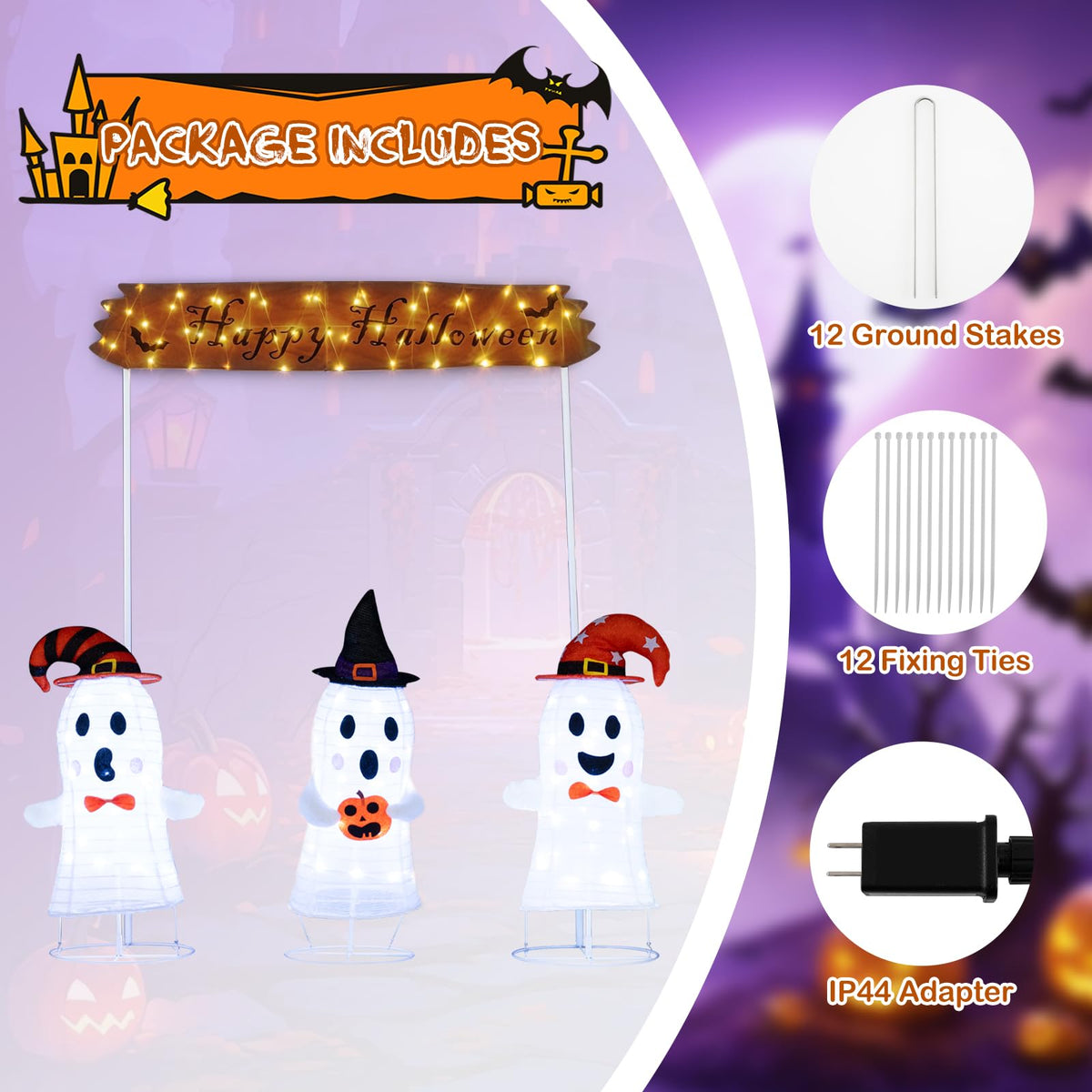 Lucktree Set of 3 Lighted Halloween Decorations Outdoor/Indoor