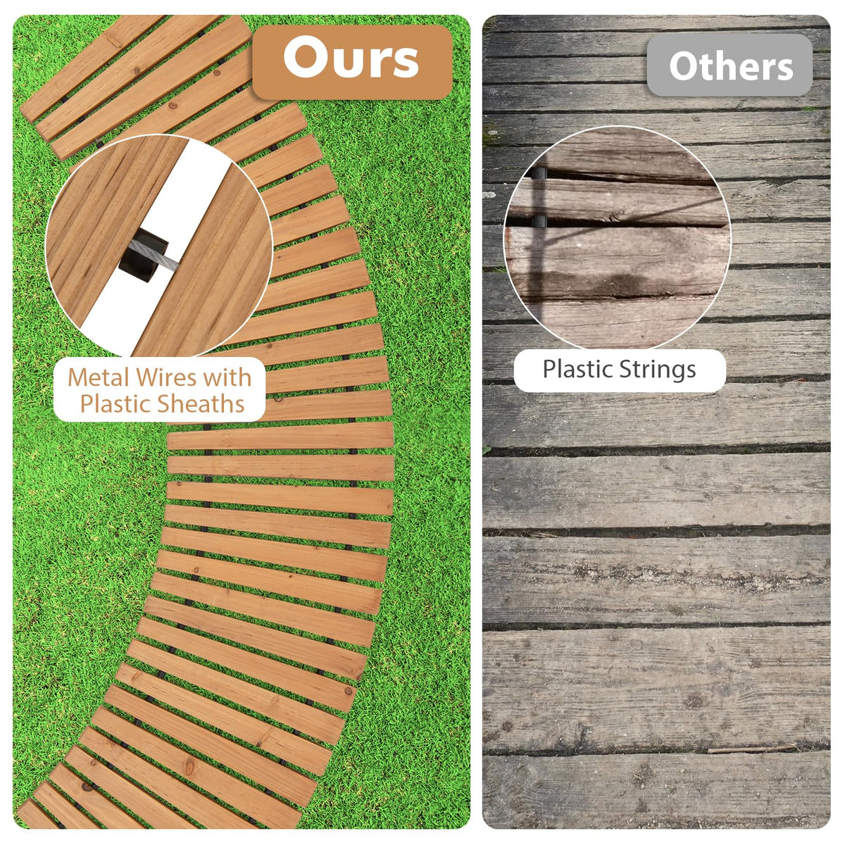 Lucktree Garden Pathway Roll Up - 7ft Curved Wood Walkway 17 inch Width
