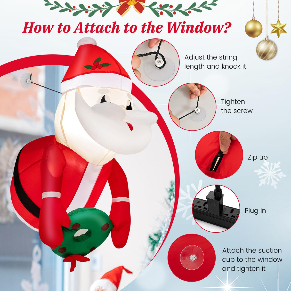 Lucktree 3.5 FT Christmas Lighted Inflatable Santa Claus Broke Out from Window