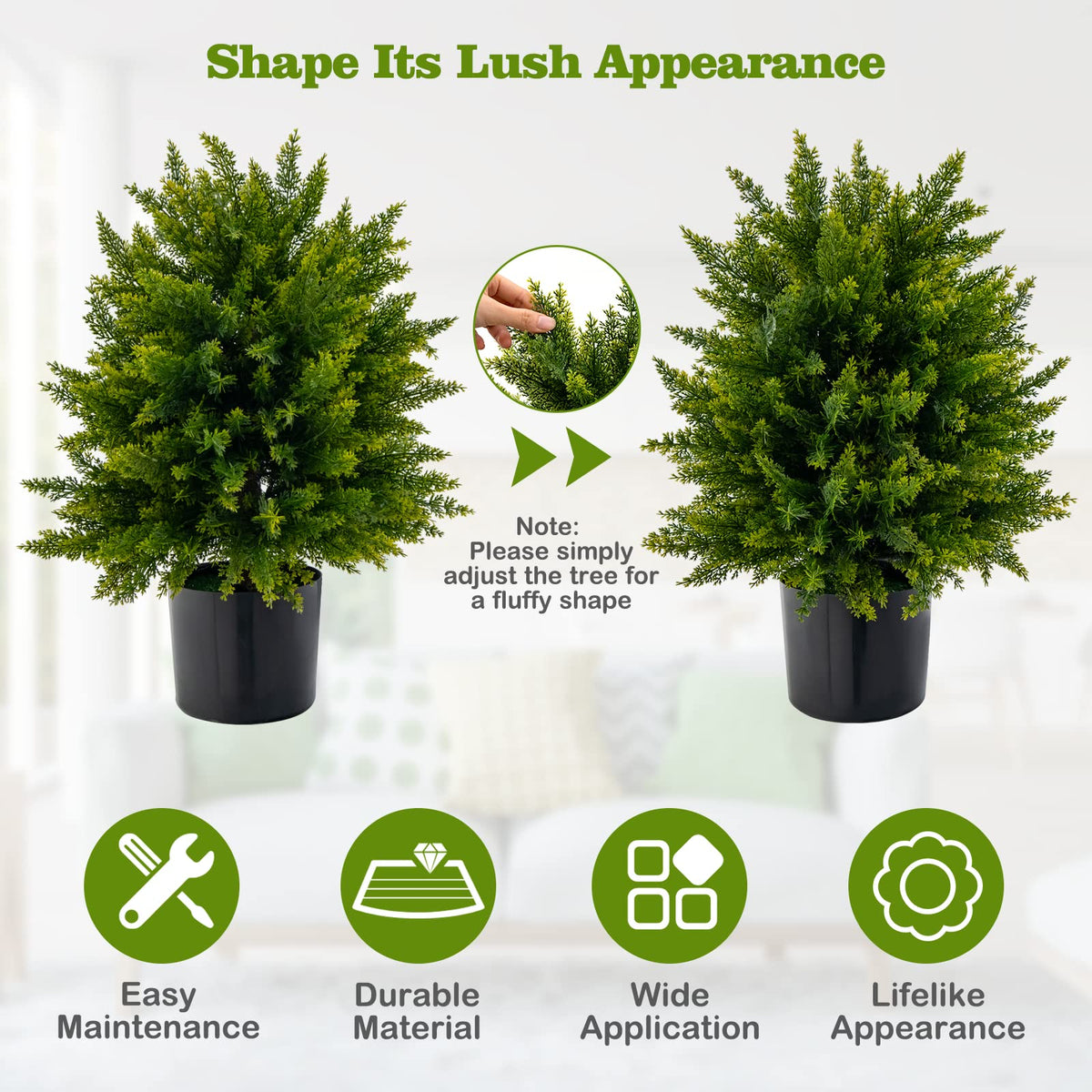 Lucktree 21.5" Artificial Tree, Set of 2 Faux Potted Plants Artificial Shrubs Bushes