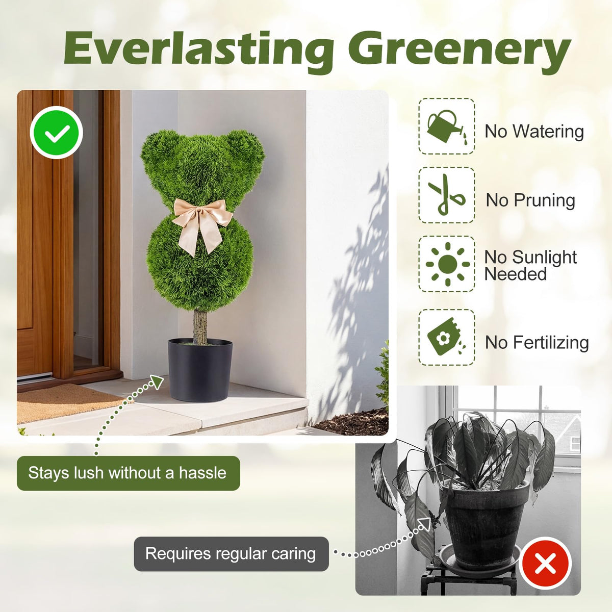 Lucktree 2 Pcs Bear Topiary Trees with Pots 24.5" Decorative Artificial Animal Shrubs