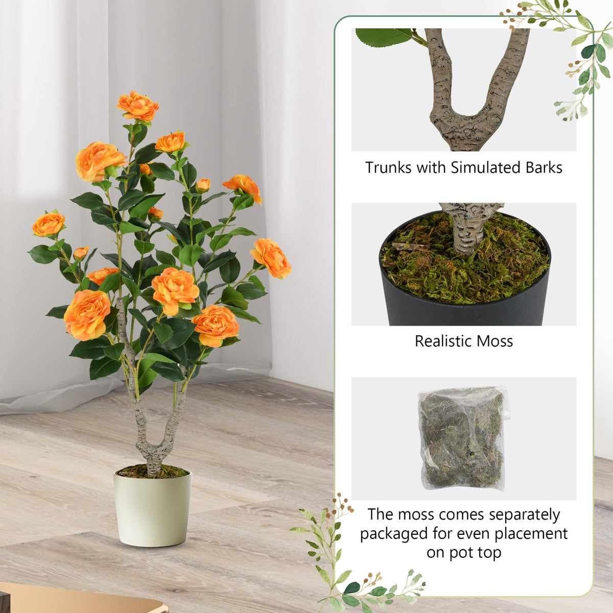 Lucktree 36’’ Artificial Camellia Tree Faux Floral Plant Blooming Tree in Nursery Pot