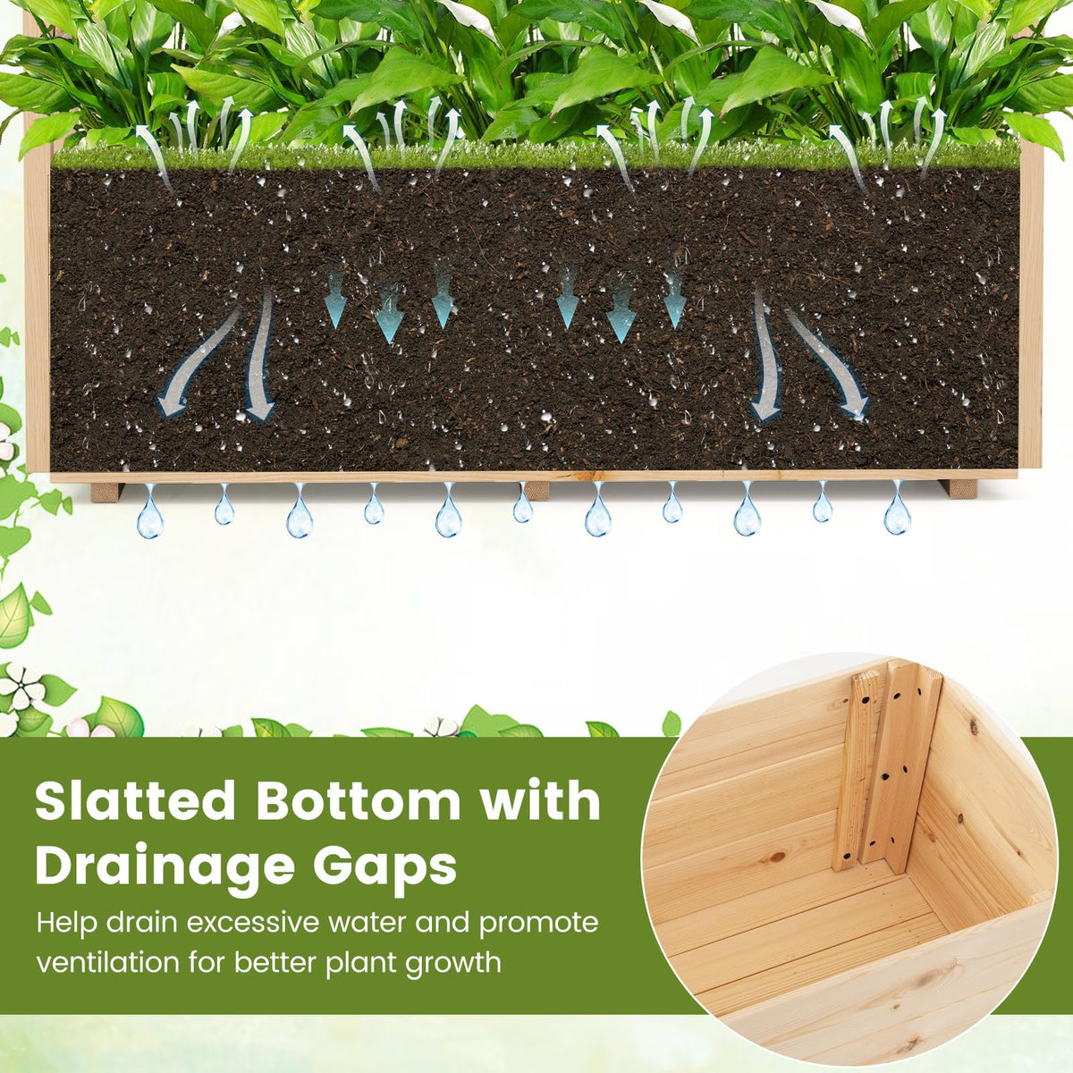 Lucktree Raised Garden Bed with Sided Trellis and Hanging Roof