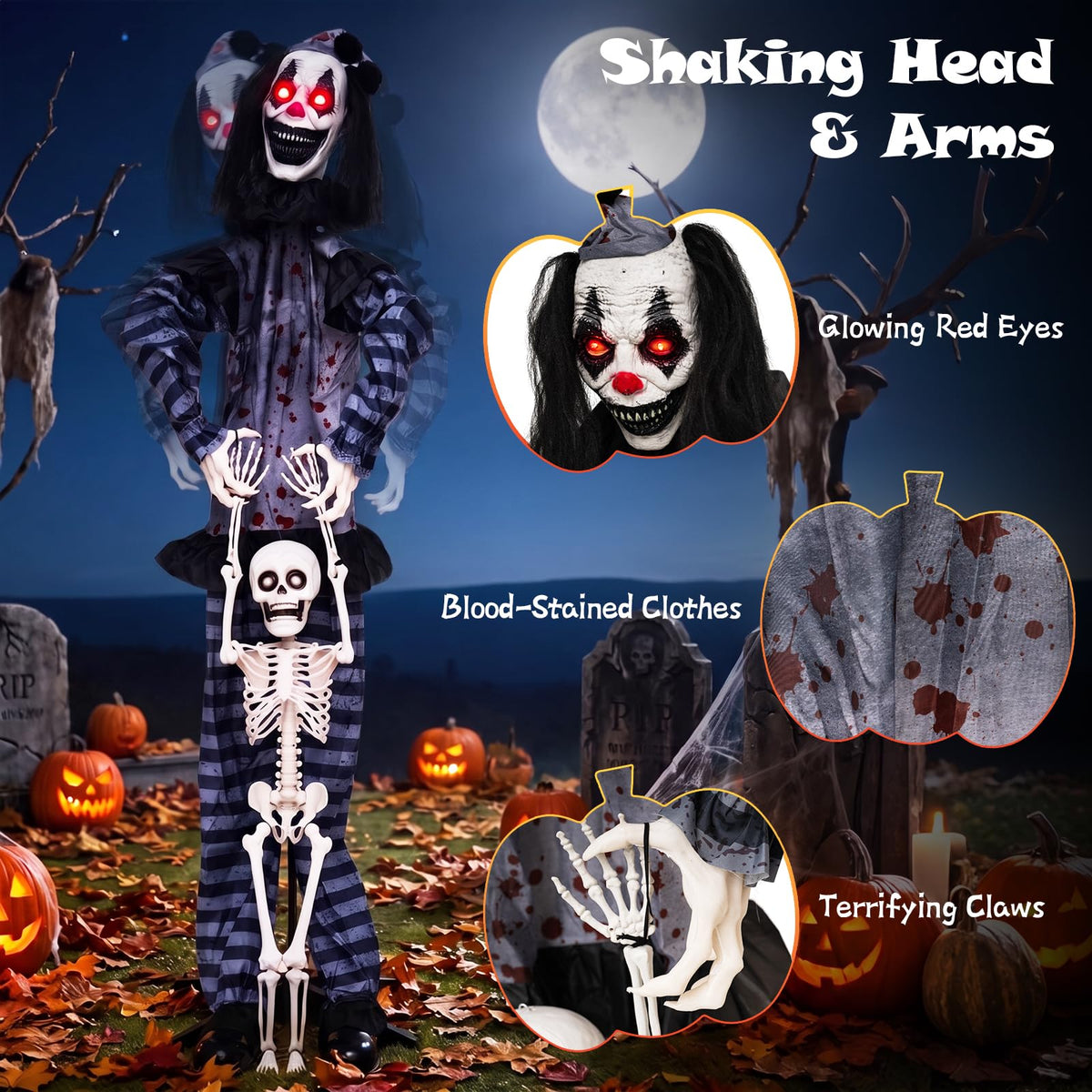 Lucktree 70" Halloween Animated Life-Size Clown Catching Skeleton Doll