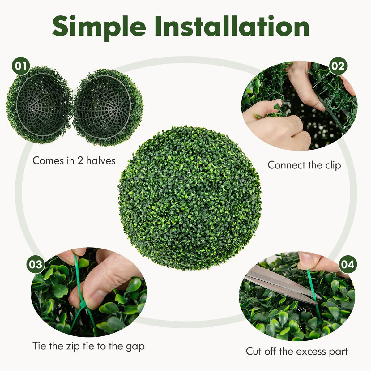 Lucktree 2 PCS 20 Inch Artificial Plant Topiary Ball, Round Faux Boxwood Balls Outdoor