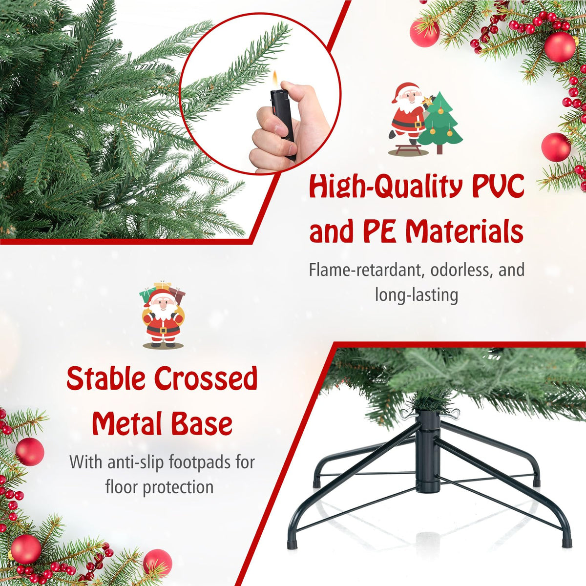 Lucktree 7ft Pre-lit Artificial Christmas Tree with 340 Warm White LED Lights, 1090 Branch Tips