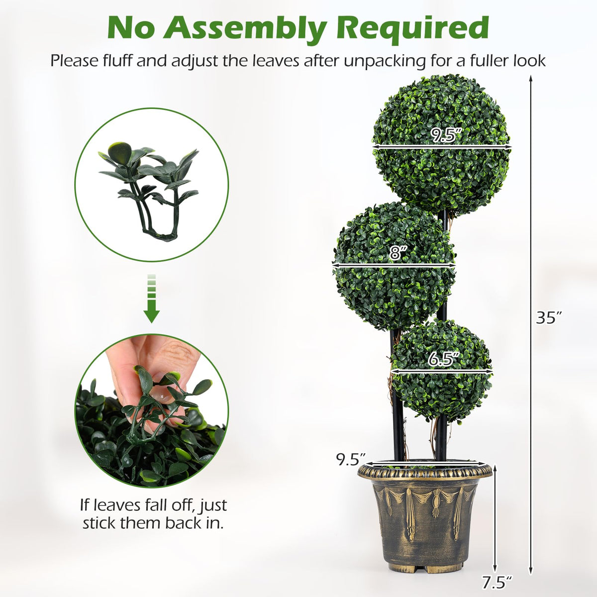 Lucktree 3 FT Artificial Boxwood Topiary Tree Sun-Protective Triple Ball Fake Plants Shrubs (1/2 Pack)
