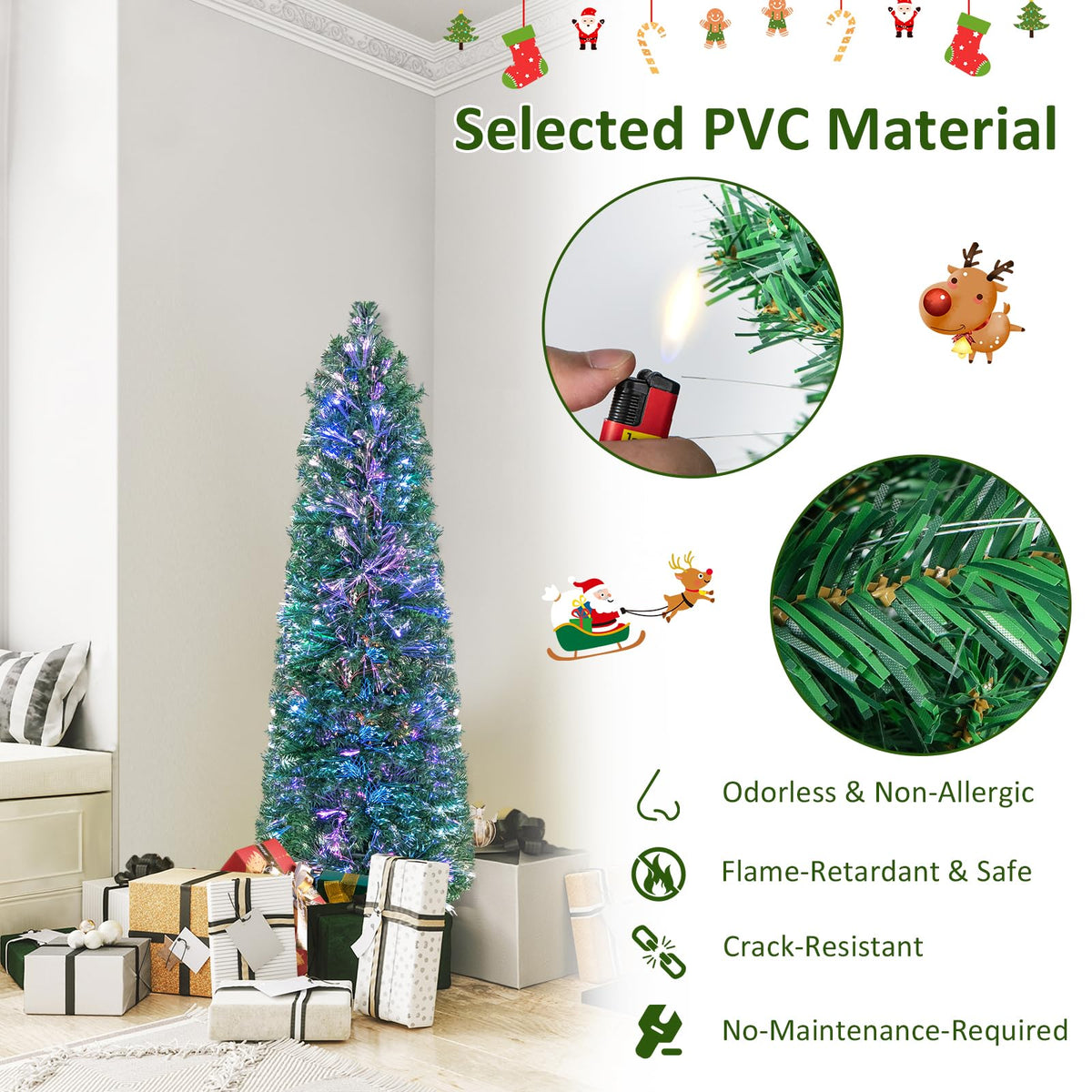 Lucktree 5ft Fiber Optic Pencil Christmas Tree Xmas Full Tree for Home Office Holiday Decor