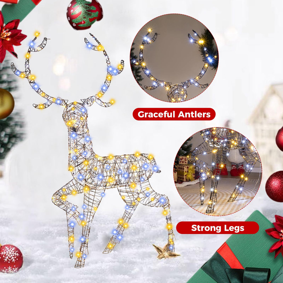 Lucktree 4.6 FT Pre-Lit Christmas Reindeer, 3D Buck Decoration with 300 Bright LED Lights