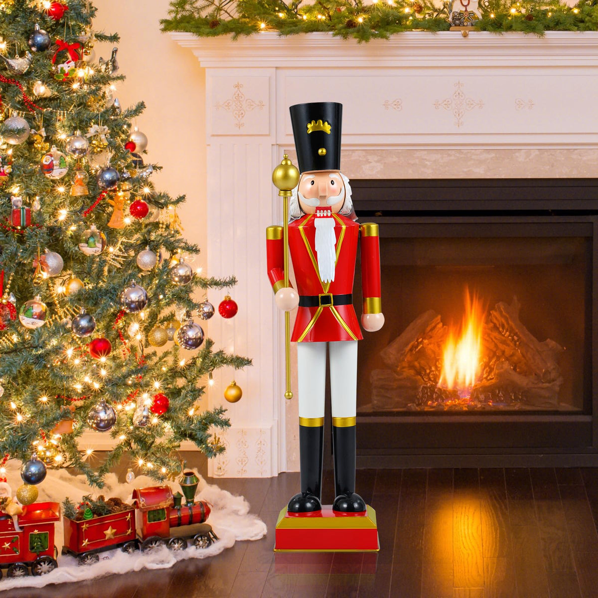 Lucktree 32.5 Inch Christmas Nutcracker with High Hat and Beautiful Scepter