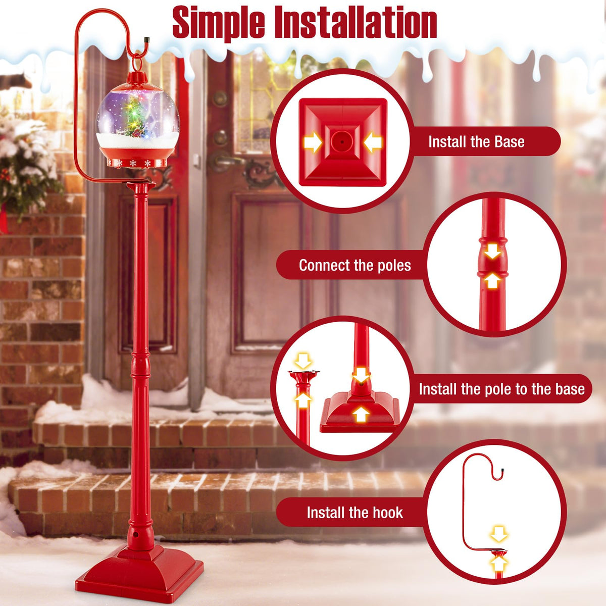 Lucktree 68 Inch Musical Christmas Street Lamp, Festive Lamp Post w/Sound-Activated Snow Globe Lantern