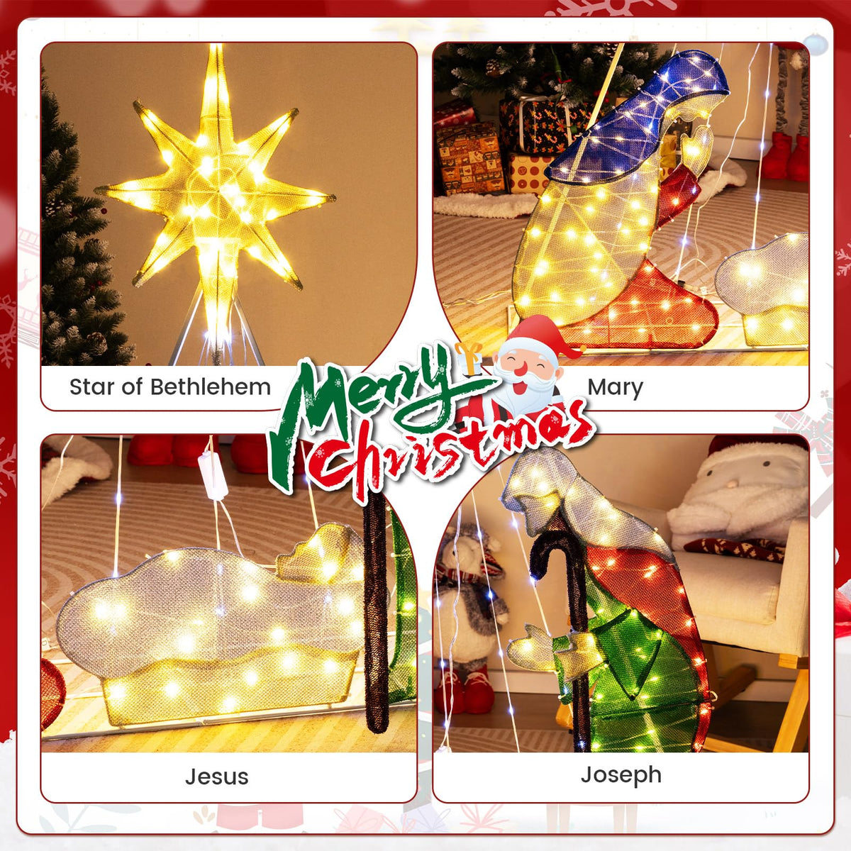 Lucktree 6 FT Lighted Nativity Scene, Holy Family Set Christmas Decoration with 240 LED Lights