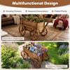 Lucktree Wood Wagon Planter Rustic Rolling Flower Pot Stand