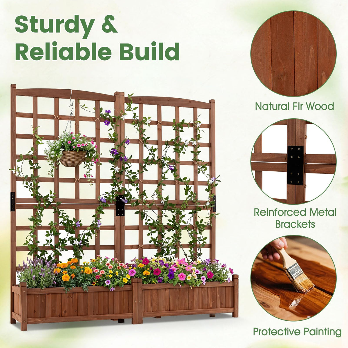 Lucktree Wooden Raised Garden Bed with Trellis