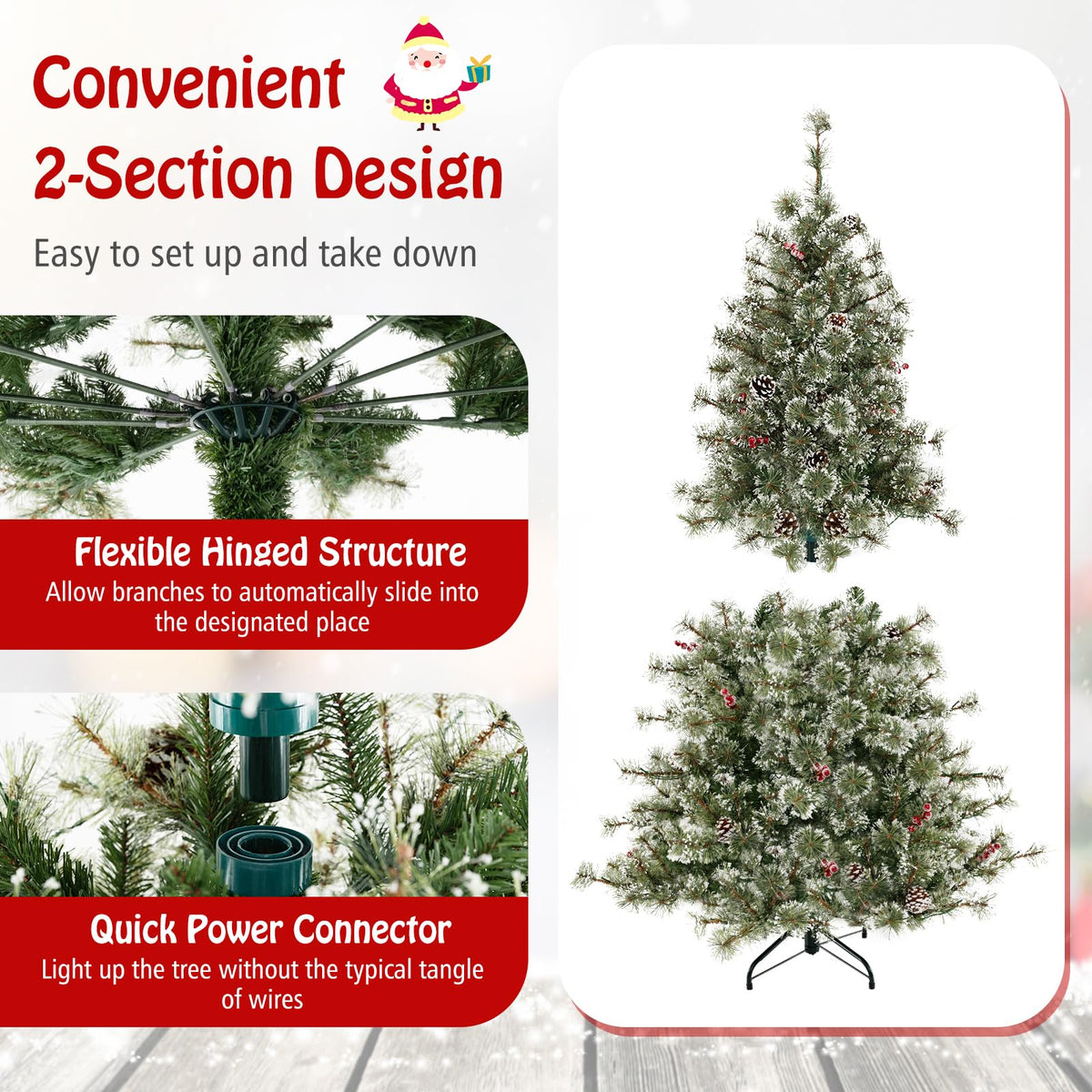 Lucktree 6ft / 7.5ft / 9ft Pre-Lit Artificial Christmas Tree with 360° Quick Power Connector