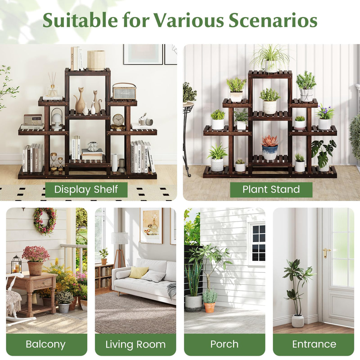 Lucktree Plant Stand Indoor & Outdoor 6 Tier Wood Flower Pot Stand for Multiple Plants
