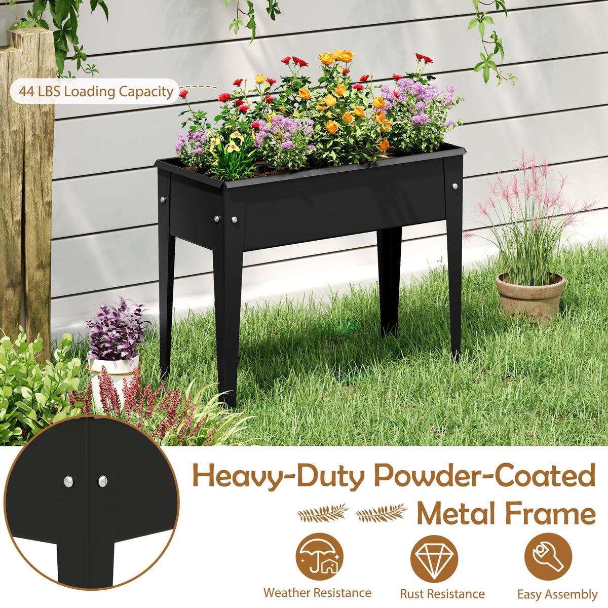 Lucktree Metal Raised Garden Bed with Legs(24”x11”x18”)
