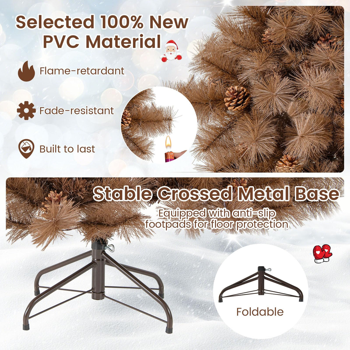 Lucktree 6 FT Pre-Lit Chocolate-Color Xmas Tree with 493 Pine Needles & PVC Tips