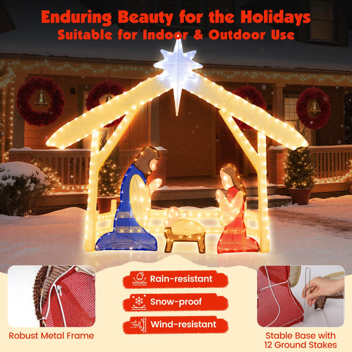 Lucktree 4.7 FT Christmas Lighted Nativity Scene Set