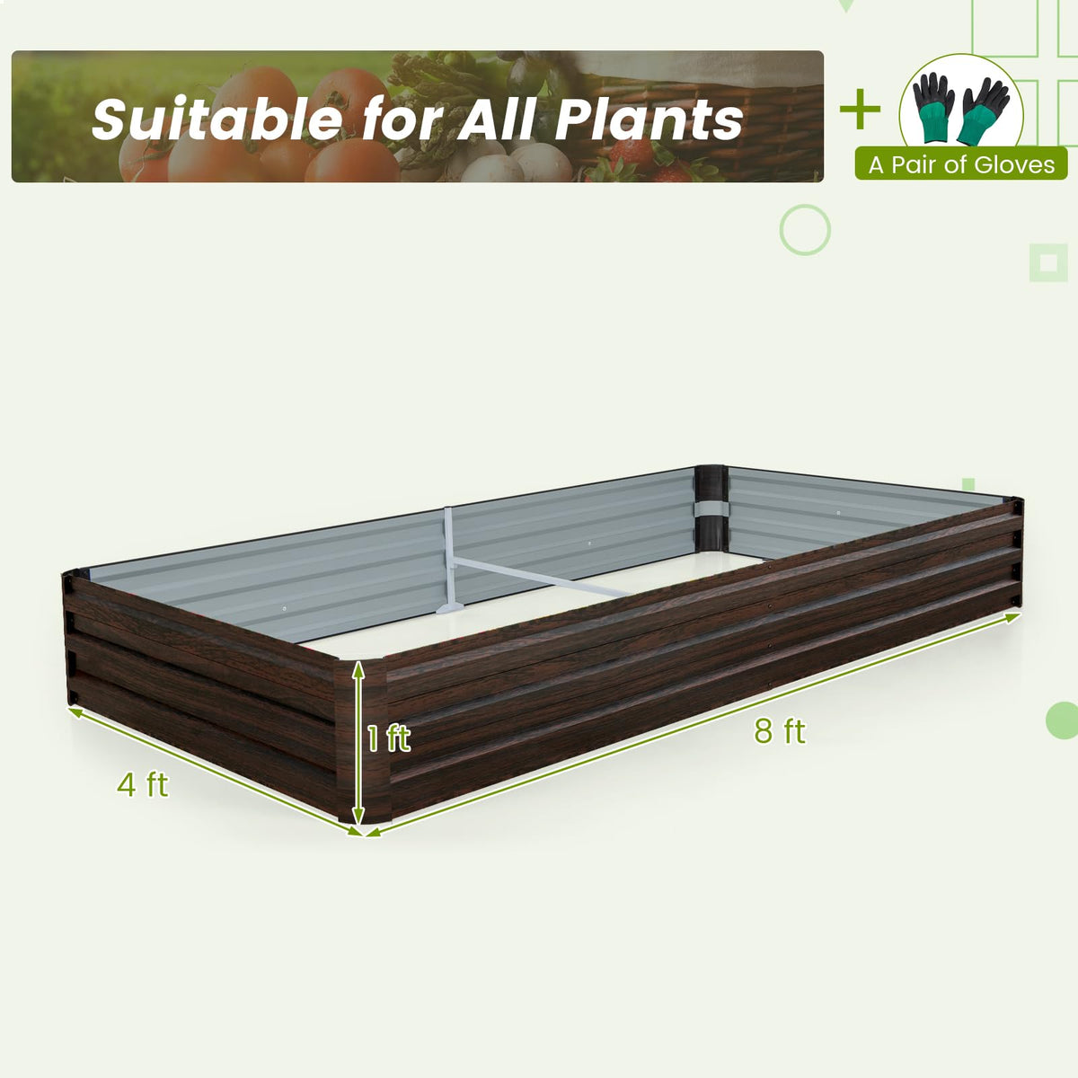 Lucktree 8x4x1ft Metal Raised Garden Bed, Planter Box with Protective Edges