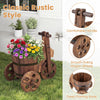Lucktree Wooden Wagon Planter with Wheels Rustic Wood Plant Stand(Solid Wheel)